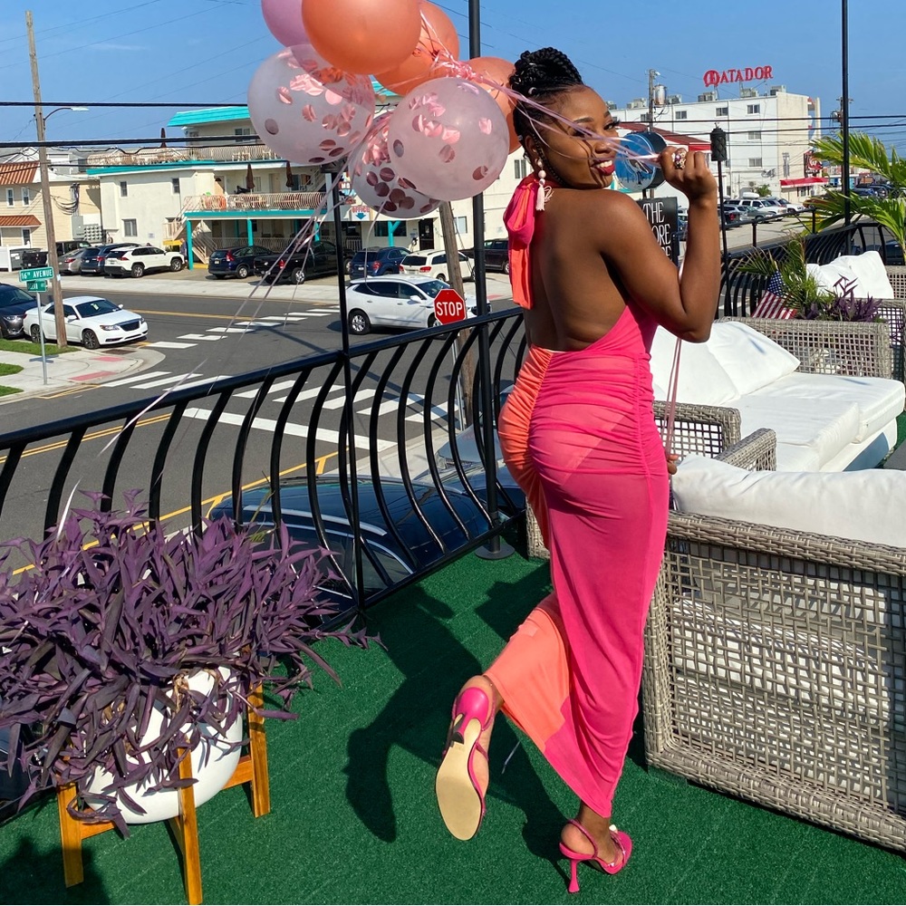 Backless two tone sheer dress